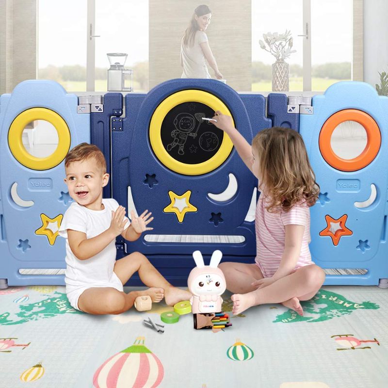 Photo 2 of Baby Safety Playpen: Safe Zone Playpen Gray Black Baby Playpen - Kids Activity Center Playard, - Safe Play Yard Play Pen with Games & Door for Infants (Gray & Black, 14 Panels)