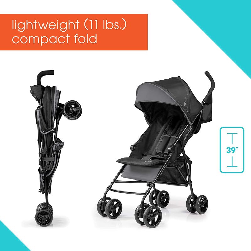 Photo 4 of Summer Infant, 3D Mini Convenience Stroller – Lightweight Stroller with Compact Fold MultiPosition Recline Canopy with Pop Out Sun Visor and More – Umbrella Stroller for Travel and More, Gray