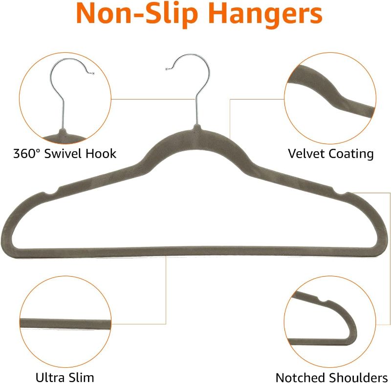 Photo 2 of Amazon Basics Slim, Velvet, Non-Slip Suit Clothes Hangers, Gray/Silver - Pack of 40