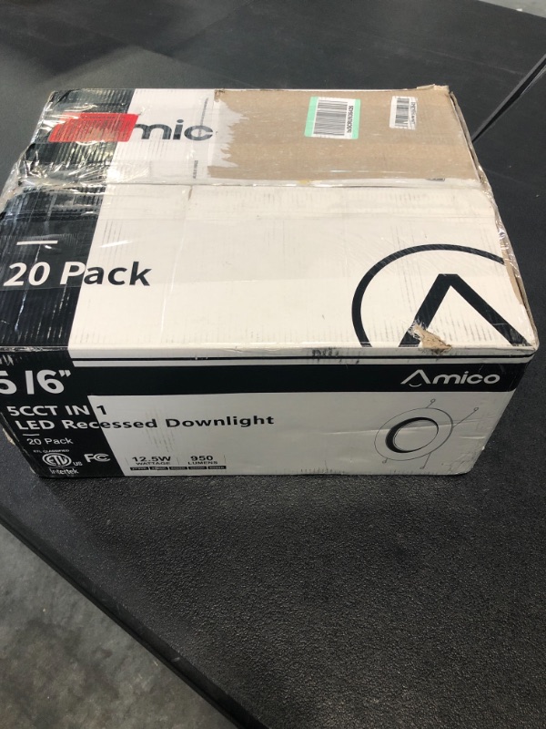 Photo 2 of Amico 5/6 inch 5CCT LED Recessed Lighting 20 Pack, Dimmable, IC & Damp Rated, 12.5W=100W, 950LM Can Lights with Baffle Trim, 2700K/3000K/4000K/5000K/6000K Selectable, Retrofit Installation - ETL & FCC