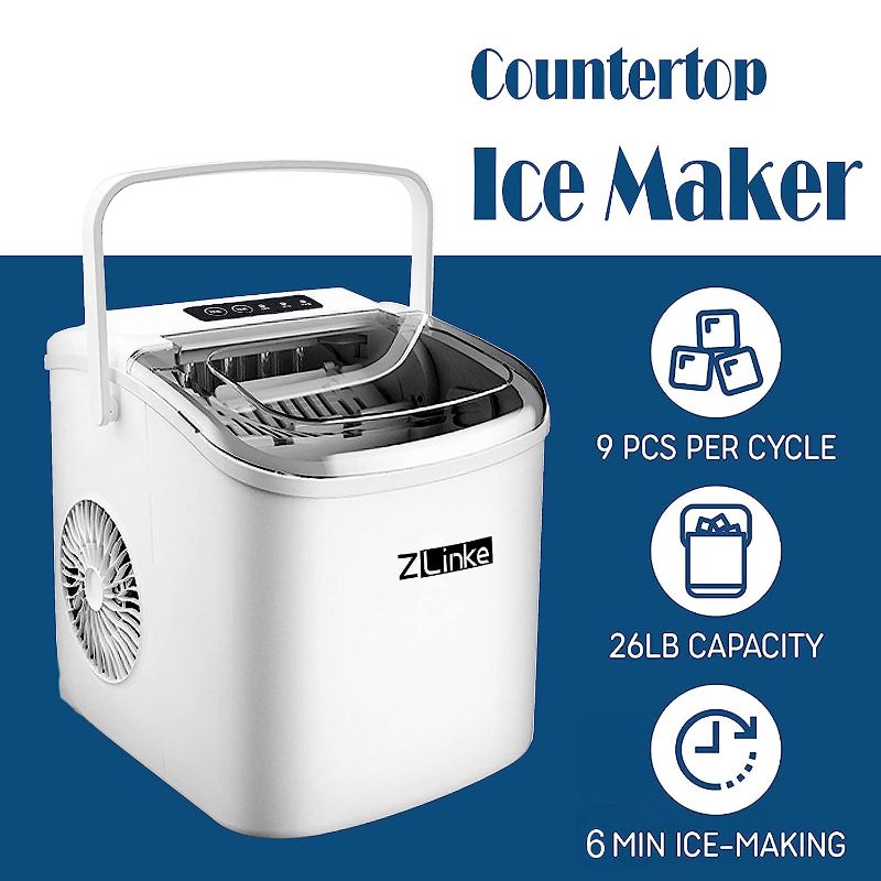 Photo 3 of Countertop Ice Maker, Ice Maker Machine 6 Mins 9 Bullet Ice, 26.5lbs/24Hrs, Portable Ice Maker Machine with Self-Cleaning, Ice Scoop, and Basket (Black)
