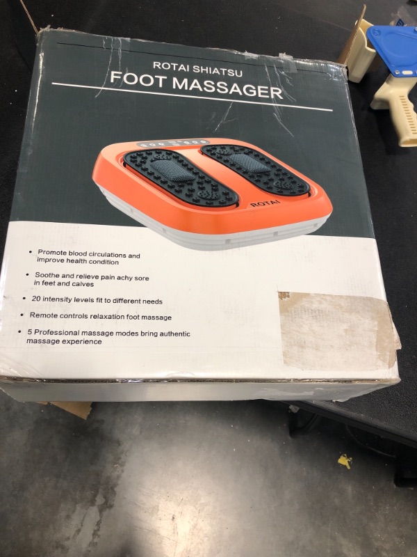 Photo 1 of ROTAI Vibration Foot Massager Multi Relaxations and Pain Relief Rotating Acupressure Electric Foot Circulation Device with Remote Control Orange Black-orange