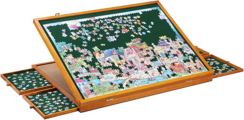 Photo 1 of YISHAN Wooden Jigsaw Puzzle Board Table for 1500 Pieces with Drawers and Cover, Adjustable Puzzle Easel with Handle, Portable Tilting Puzzle Plateau for Adults and Children, Heavy Duty
