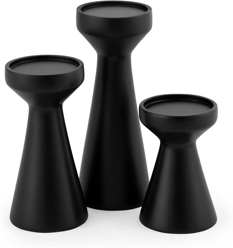 Photo 1 of 3pc Flare Candleholders - Farmhouse Wooden Candle Holders - Table Centerpiece - Pillar Stand (Black)