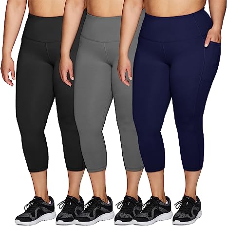 Photo 1 of HIGHDAYS 3 Pack Plus Size Capri Leggings with Pockets for Women- High Waist 2XL Workout Yoga Pants