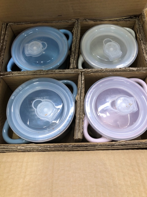 Photo 3 of AmorArc 24 Ounces Soup Bowls with Large Handles and Lids, Stoneware Bowls Set of 4 for Soup,Cereal,Stew,Noodle,Colourful Ceramic Kitchen Bowls, Microwave&Dishwasher Safe, Multicolor Mix1 Set of 4