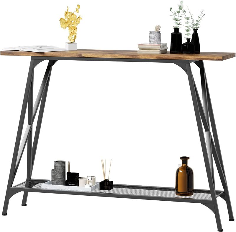 Photo 1 of Wolawu Console Side Table 41.7 in Sofa Table Living Room Industrial Modern Entryway High Table with Shelves 2-Tier Storage, Entrance Table for Hallway,Bedroom, Entryway & Living Room Furniture
