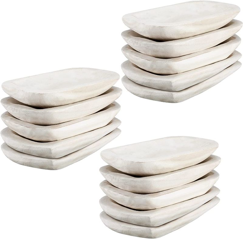 Photo 1 of Amyhill 15 Pieces Wood Dough Bowl Rustic Bowl Bulk Vintage Wooden Dough Bowls Hand Carved Paulownia Bowls for Home Farmhouse Dining Holding Candles Making Bread Dough Fruits Supplies Decor (White)
