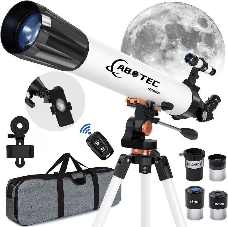 Photo 1 of ABOTEC Telescope for Adults Astronomy, 90mm Aperture 800mm Refractor Telescopes for Kids & Beginners, (32X-400X) Multi-Coated High Transmission Telescope with Carry Bag & Phone Mount &Wireless Control
