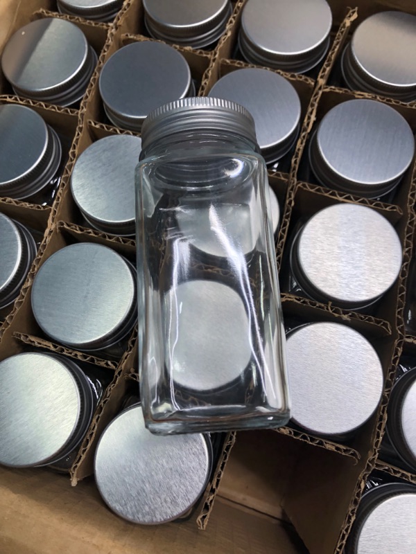 Photo 6 of 24 Pcs Glass Spice Jars with Labels - 4oz Empty Square Spice Bottles Containers, Condiment Pot - Shaker Lids and Airtight Metal Caps - Silicone Collapsible Funnel Included