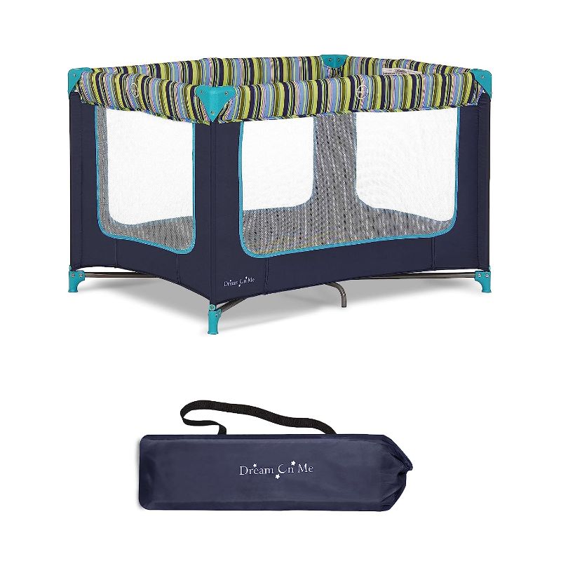 Photo 1 of Dream On Me Zodiak Portable Playard in Navy, Lightweight, Packable and Easy Setup Baby Playard, Breathable Mesh Sides and Soft Fabric - Comes with a Removable Padded Mat
