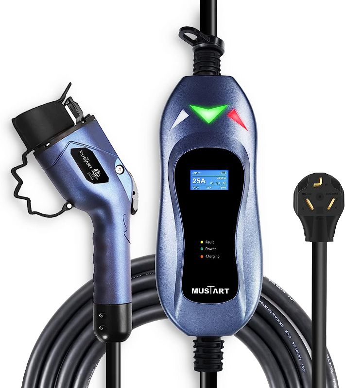 Photo 1 of MUSTART Level 2 Portable EV Charger (240 Volt, 25ft Cable, 25 Amp), Electric Vehicle Charger Plug-in EV Charging Station with NEMA 10-30P
