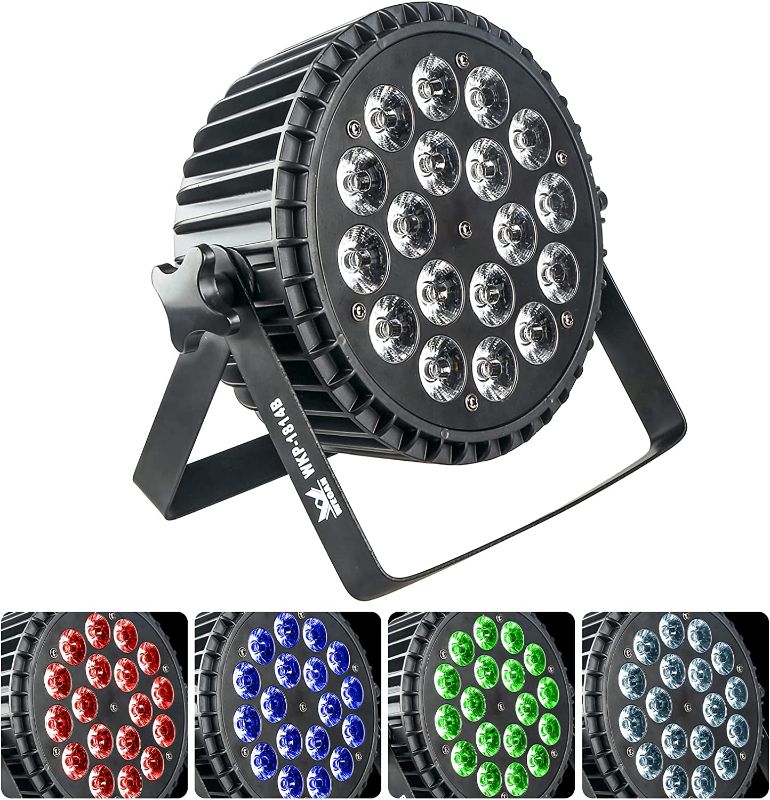 Photo 1 of LED Par Lights,18x12w LED RGBW 4IN1 Par Led Light for Stage Lighting, Led Wash Light DMX Uplights DJ Par Can Lights with Sound Activated Party Lights Dj Disco Lights for Wedding Lighting
