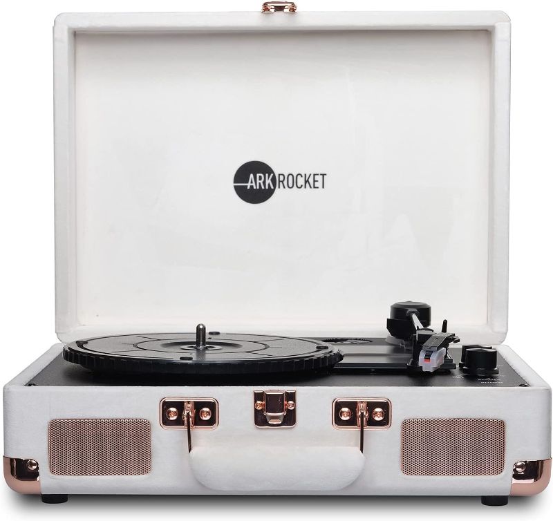 Photo 1 of Arkrocket Curiosity Bluetooth Record Player Retro Suitcase 3-Speed Turntable with Built-in Speakers (Ivory Velvet)
*Missing power cord, needs to be bought seperately)

