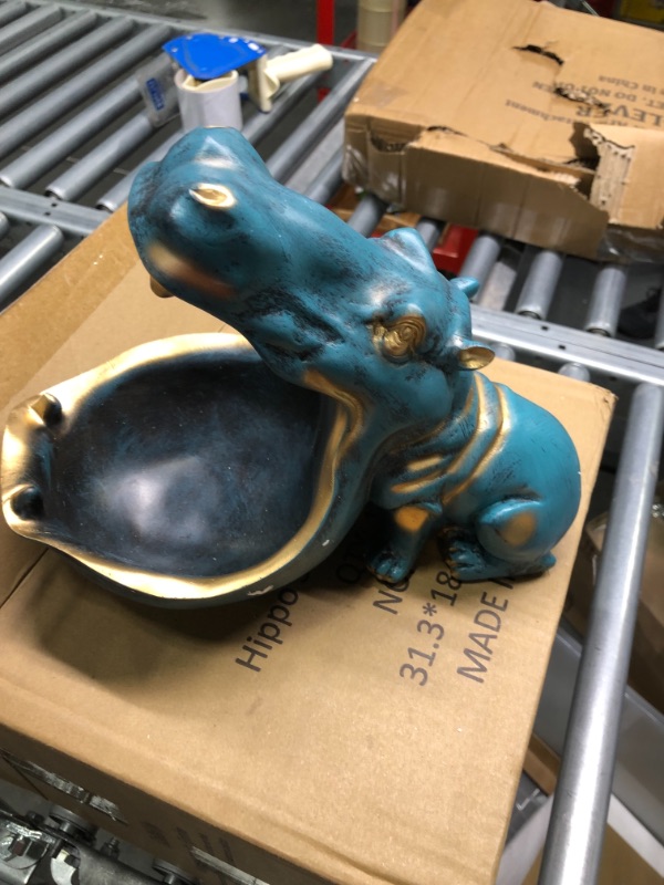 Photo 1 of aboxoo Hippo Statue Home Resin Hippopotamus Figurine Fun Candy Dish,Key Bowl,Big Mouth Sculpture Table Art Decoration Sundries Container Storage Box(Dark Blue)