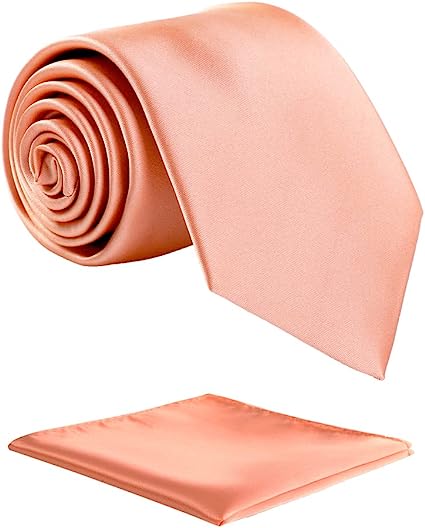 Photo 1 of Fortunatever Mens Solid Satin Mens Tie With Hanky,Handmade Neckties For Men With Gift Box Flamingo