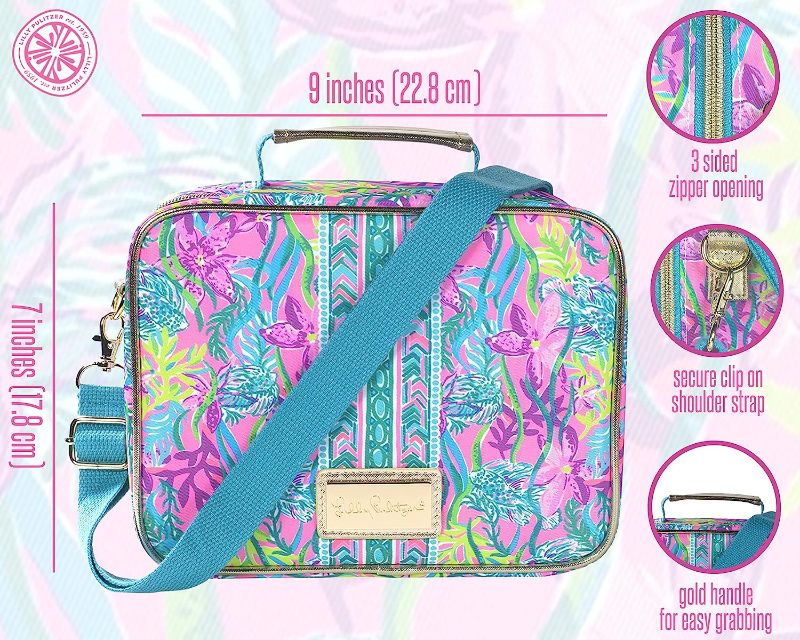 Photo 1 of Lilly Pulitzer Thermal Insulated Lunch Box for Women, Cooler Bag with Adjustable/Removable Shoulder Strap, Party All the Tide