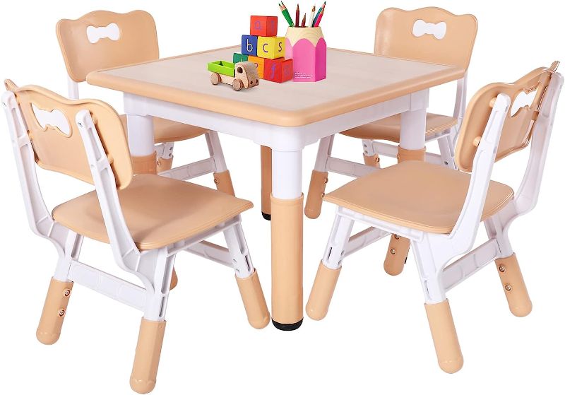 Photo 1 of Kids Table and 4 Chairs Set, Height Adjustable Toddler Table and Chair Set for Ages 3-8, Easy to Wipe Arts & Crafts Table, for...
may missing screws