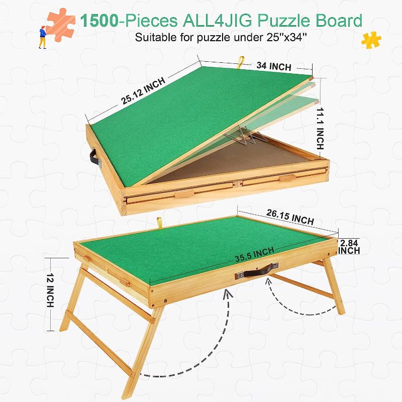 Photo 1 of ALL4JIG 1500PCS Portable Puzzle Table with Legs, 25"x34"Adjustable Jigsaw Wooden Puzzle Board with 4 Drawers & Cover, 3-Tilting-Angle Jigsaw Puzzle Table for Adults