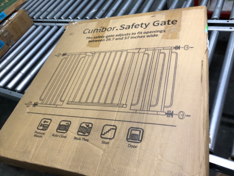 Photo 1 of Mom's Choice Awards Winner-Cumbor 29.5-57" Baby Gate for Stairs, Extra Wide Dog Gate for Doorways, Pressure Mounted Walk Through Safety Child Gate for Kids Toddler, Tall Pet Puppy Fence Gate, White 30.5" Tall x 57" Wide White