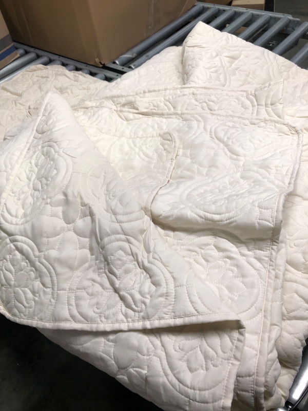 Photo 1 of 510 DESIGN Oakley Reversible Quilt Set-Luxe Stitching Design All Season, Lightweight Coverlet Bedspread Bedding, Matching Shams,  King/Cal King, Medallion Cream 3 Piece