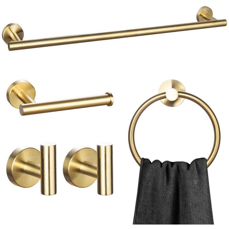 Photo 1 of 5-Piece Bathroom Hardware Set Gold, Lava Odoro Towel Rack Set Stainless Steel Wall Mounted - Include 23.6 in Bath Towel Bar, 2 Robe Towel Hooks, Toilet Paper Holder and Towel Ring