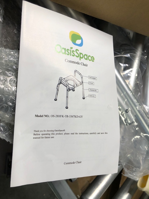Photo 1 of OasisSpace Stand Alone Raised Toilet Seat 300lb - Heavy Duty Medical Raised Homecare Commode and Safety Frame, Height Adjustable Legs, Bathroom Assist Frame for Elderly, Handicap, Disabled