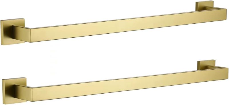 Photo 1 of 2-Pieces Brushed Gold Bathroom Towel Bars LANC  Bath Double Towel Racks