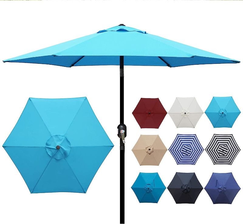 Photo 1 of 7.5 ft Patio Umbrella, Yard Umbrella Push Button Tilt Crank (Light Blue)