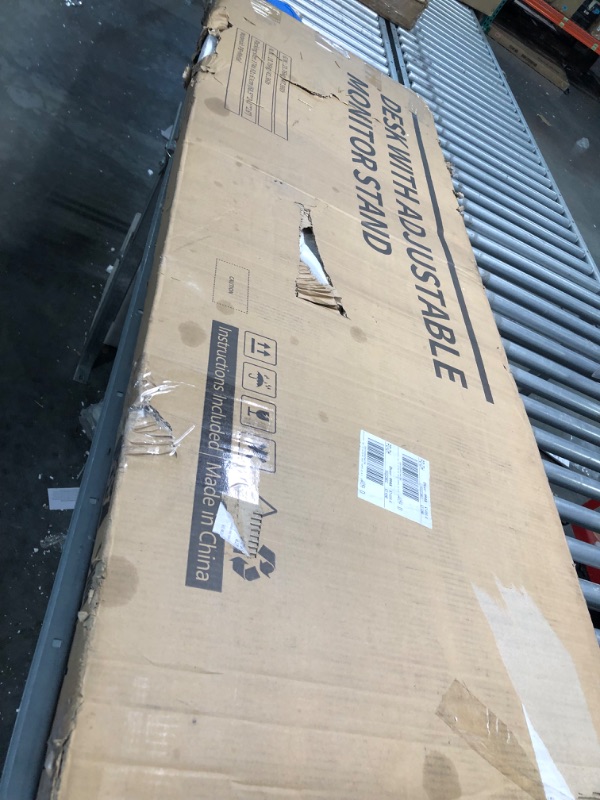 Photo 1 of ODK Computer Desk with Adjustable Monitor Shelves, 63 inch Home Office Desk with Monitor Stand, Writing Desk, Study Workstation with 3 Heights (10cm, 13cm, 16cm), White + White Leg 63 inch White + White Leg