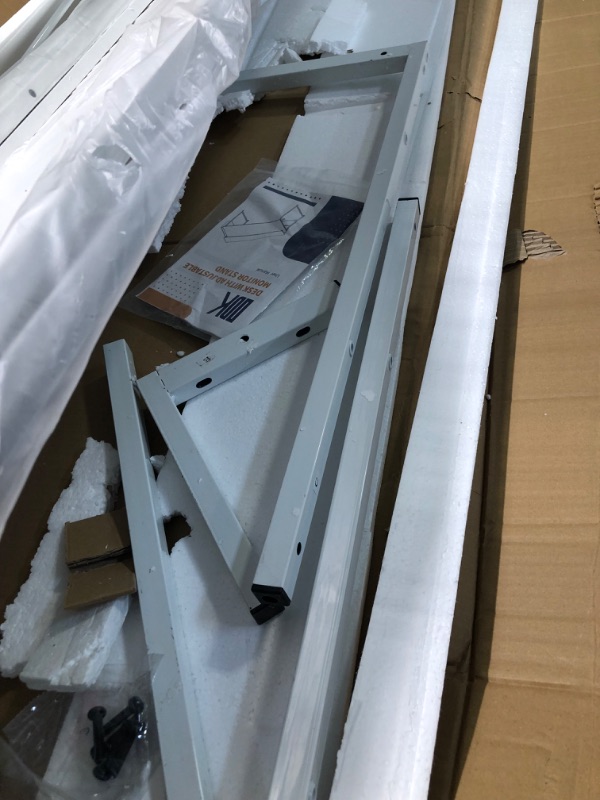 Photo 1 of ODK Computer Desk with Adjustable Monitor Shelves, 63 inch Home Office Desk with Monitor Stand, Writing Desk, Study Workstation with 3 Heights (10cm, 13cm, 16cm), White + White Leg 63 inch White + White Leg