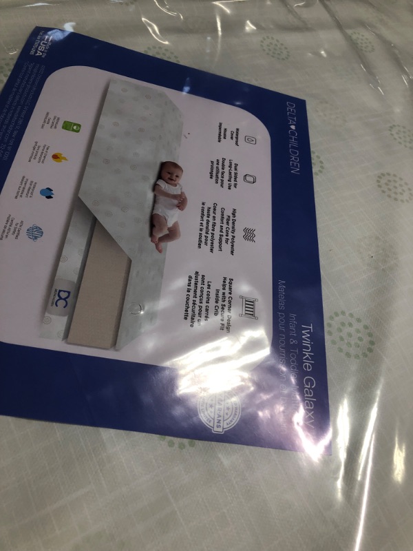 Photo 5 of Delta Children Twinkle Galaxy Dual Sided Crib and Toddler Mattress - Premium Sustainably Sourced Fiber Core - Waterproof - GREENGUARD Gold Certified (Non-Toxic) - 7 Year Warranty - Made in USA