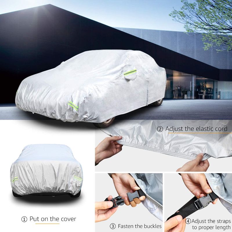 Photo 1 of Amazon Basics Silver Weatherproof Car Cover - 150D Oxford, Sedans up to 160"