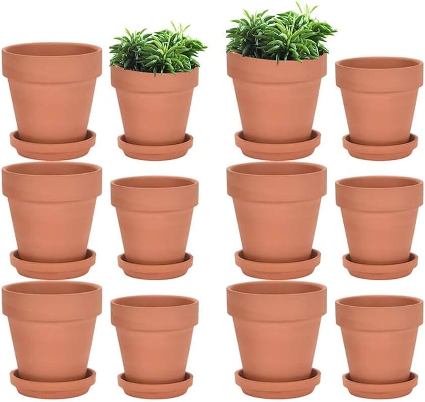 Photo 1 of 4 & 5 inch Terracotta pots with Saucer, 12 Pcs Clay Pot Ceramic Pottery Planter Cactus Flower Pots Succulent Pot Drainage Hole, Great for Plants, Crafts, Wedding Favor