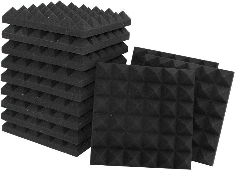 Photo 1 of Acoustic Panels - 20 Pack Set 12x12x2 Inches Black Pyramid Acoustic Foam, Fire-Proofed Soundproof Wall Panels, 25kg/cbm Sound Proof Foam Panels ? Sound Panels for Recording Studio and Music Room