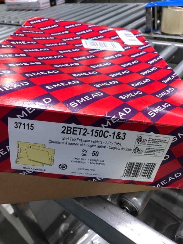 Photo 1 of Smead End Tab Fastener Folder - Letter - 8.5" x 11" - Straight Cut Tab - 0.75" Expansion - 2 Fastener - 2" Capacity - 50 / Box - 14pt. - Manila