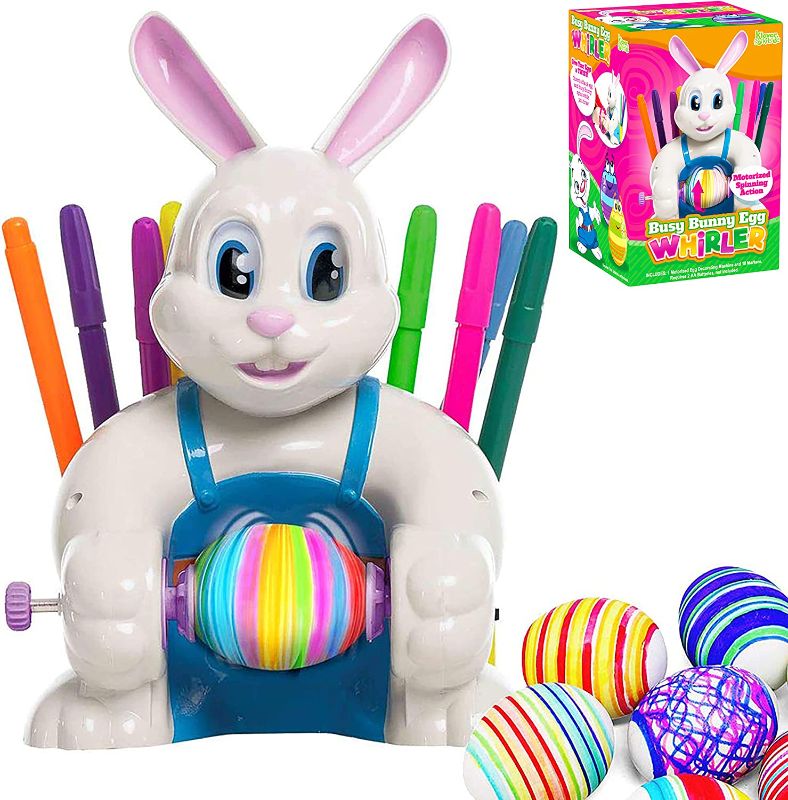 Photo 1 of JOYIN Klever Kits Motorized Easter Egg Decorator Kit Spinner Battery Driven Busy Bunny Egg Whirler Easter Egg Decorating Machine with 10 Colorful Non-Toxic Markers for Kids Easter Egg Craft Activities