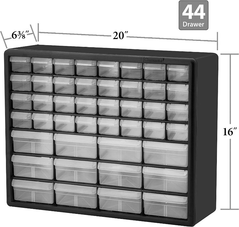 Photo 1 of Akro-Mils 10144, 44 Drawer Plastic Parts Storage Hardware and Craft Cabinet, 20-Inch W x 6-Inch D x 16-Inch H, Red 44 Drawer Cabinet Red