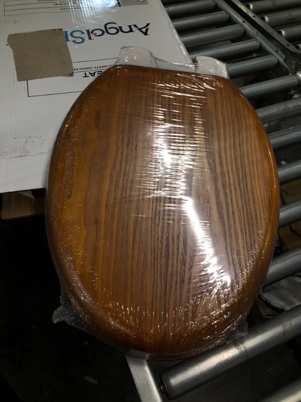 Photo 3 of Angel Shield Durable Wood Veneer Natural Toilet Seat Metal Hinged Easy Clean Anti-scratch American Standard(Elongated,Wood Color) Elongated-18.5” Wood
