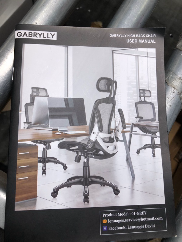 Photo 2 of GABRYLLY Ergonomic Mesh Office Chair, High Back Desk Chair - Adjustable Headrest with Flip-Up Arms, Tilt Function, Lumbar Support and PU Wheels, Swivel Computer Task Chair, Grey