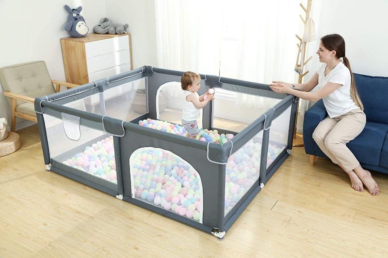 Photo 1 of Baby Extra Large Playpen & Playard for Toddlers,, Kids' Safety Activity Center, for Indoor & Outdoor, Anti-Fall Playpen for Infants (Gray)
