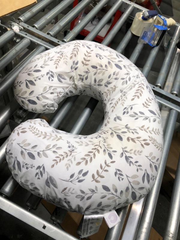 Photo 1 of Boppy Original Nursing Support, FKA Boppy Nursing Pillow, Gray Taupe Leaves, Ergonomic Breastfeeding, Bottle Feeding, and Bonding, Firm Hypoallergenic Fiber Fill, Removable Cover, Machine Washable