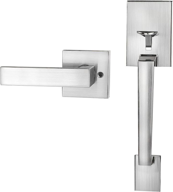 Photo 1 of  Front Door Handle Set, Entry Door Handle Set with Door Lever Reversible for Right and Left Handed Doors, Single Cylinder Exterior Door Handleset with Lower Half Lever, Satin Nickel set of 2 pack, plus door key 