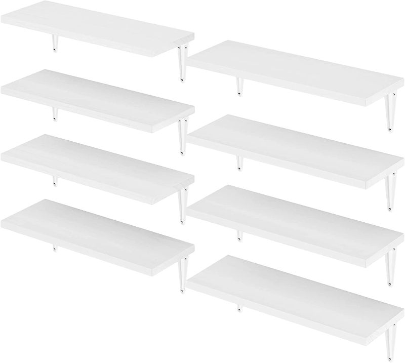 Photo 1 of Wallniture Arras 17"x6" Floating Shelves for Wall Decor, Bookshelf Living Room Decor, Kitchen Shelves for Storage, Floating Shelf Unit for Dining Room, Home Office Wall Shelf Set of 8, White, Wood