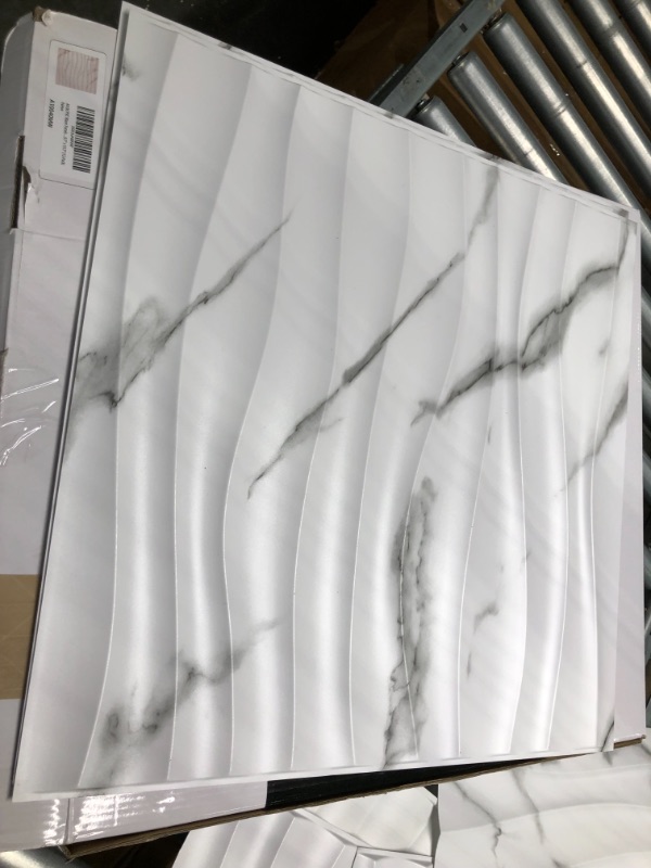 Photo 2 of Art3d PVC Wave Panels for Interior Wall Decor, Paintable Marble White Textured 3D Wall Tiles?19.7" x 19.7" (12-Pack)