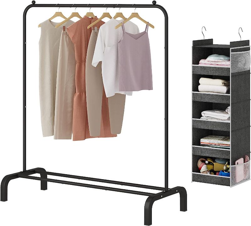 Photo 1 of Calmootey Portable Clothing Garment Rack with 5-Shelf Hanging Closet Organizer,Clothes and Shoes Storage Rack,Hanging Storage Shelves for Closet,Black