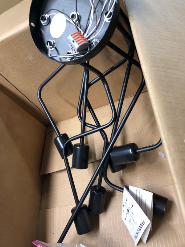 Photo 3 of Brand Black Metal Sputnik Farmhouse Bedroom Semi Flush Mount Ceiling Light Fixture with 8 E26 Bulb Sockets, Hallway Light Fixtures Ceiling Mount, Industrial Close to Ceiling Light Fixtures