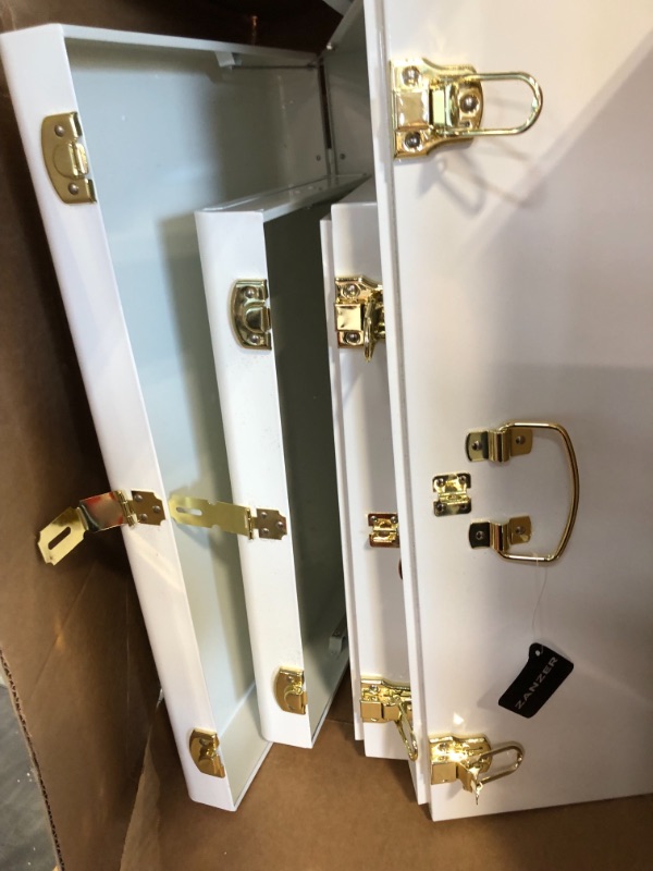 Photo 3 of Zanzer White Trunks Set of 2 - Vintage Style Storage w/Gold Finish Handles & Locks - Space Saving Organizer Home Dorm & Office Use