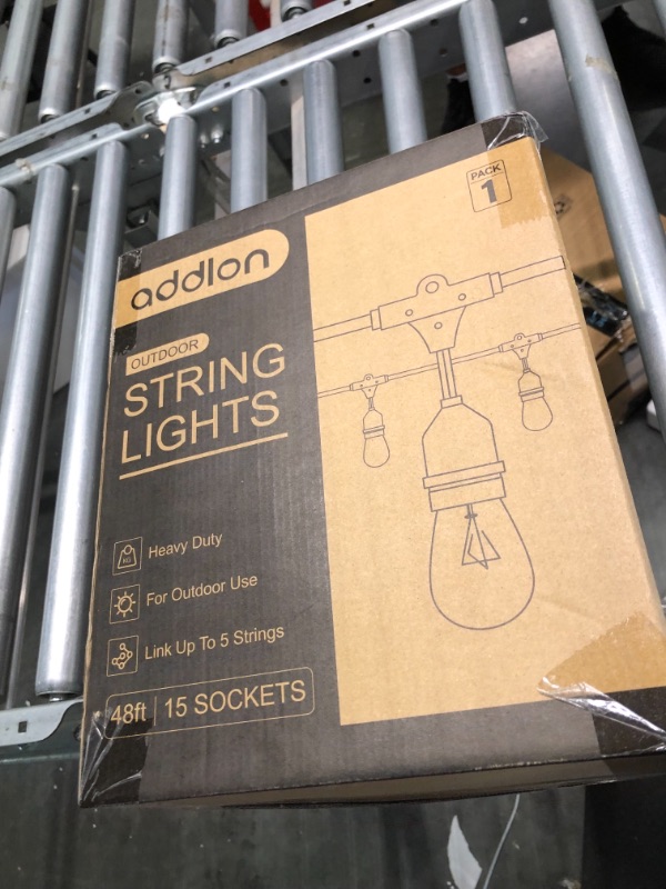 Photo 1 of addlon 48 FT Outdoor String Lights Commercial Grade Weatherproof Strand, 18 Edison Vintage Bulbs(3 Spare), 15 Hanging Sockets, ETL Listed Heavy-Duty Decorative Christmas Lights for Patio Garden 48FT Black