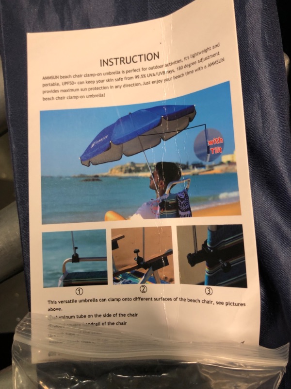 Photo 1 of AMMSUN Chair Umbrella with Universal Clamp 43 inches UPF 50+,Portable Clamp on Patio Chair,Beach Chair,Stroller,Sport chair,Wheelchair and Wagon,Blue